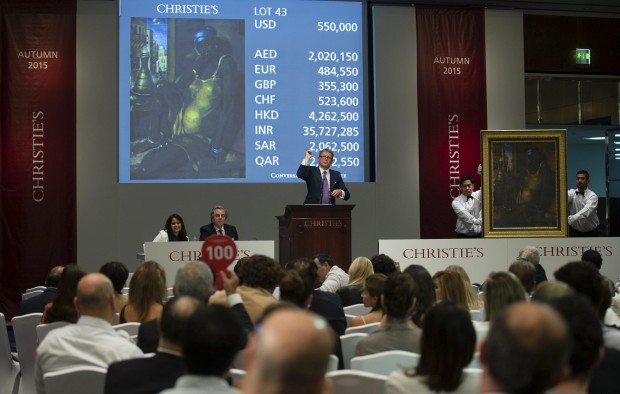 Jussi Pylkkänen, Auctioneer & Global President of Christie's, during the sale held in Dubai. 