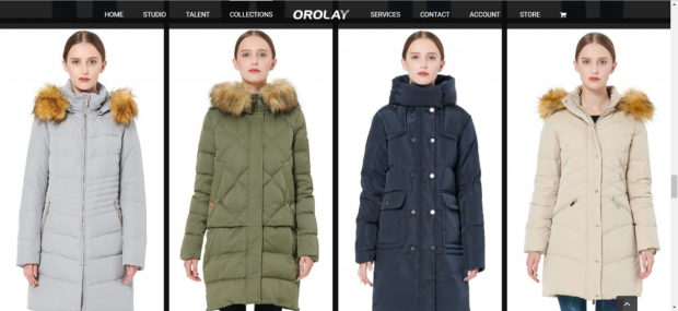 The down jackets displayed on the official websites of Orolay.  