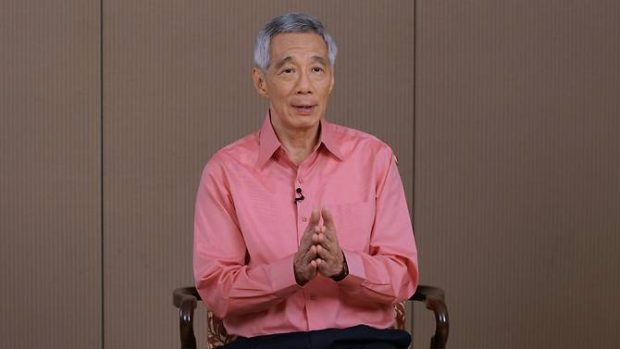 PM Lee at the recording of his remarks on the novel coronavirus situation. (Photo: MCI)