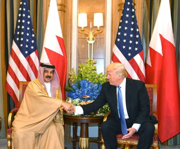 King Hamad bin Isa Al Khalifa with then-President Donald Trump at their first meeting in Riyadh, Saudi Arabia