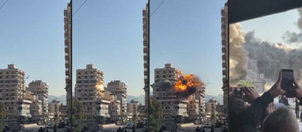 A work of art that captures the process of a missile hitting a building in Beirut, Lebanon and exploding, created by visual artist Bilal B. 